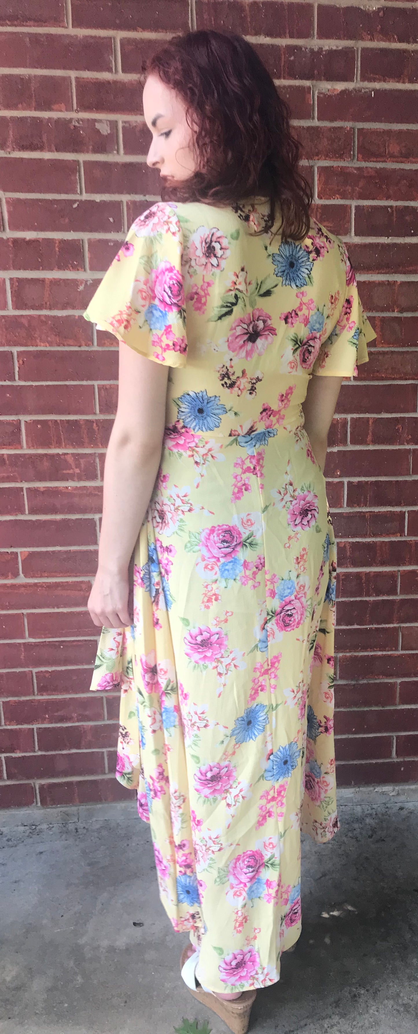 Lemon Floral Maxi Wrap Dress