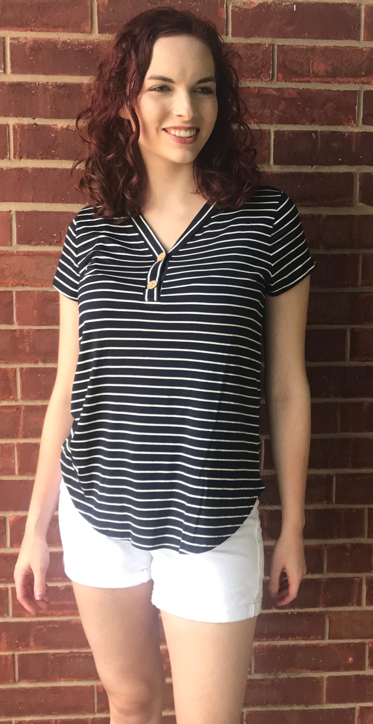 Navy Striped Short Sleeve Shirt