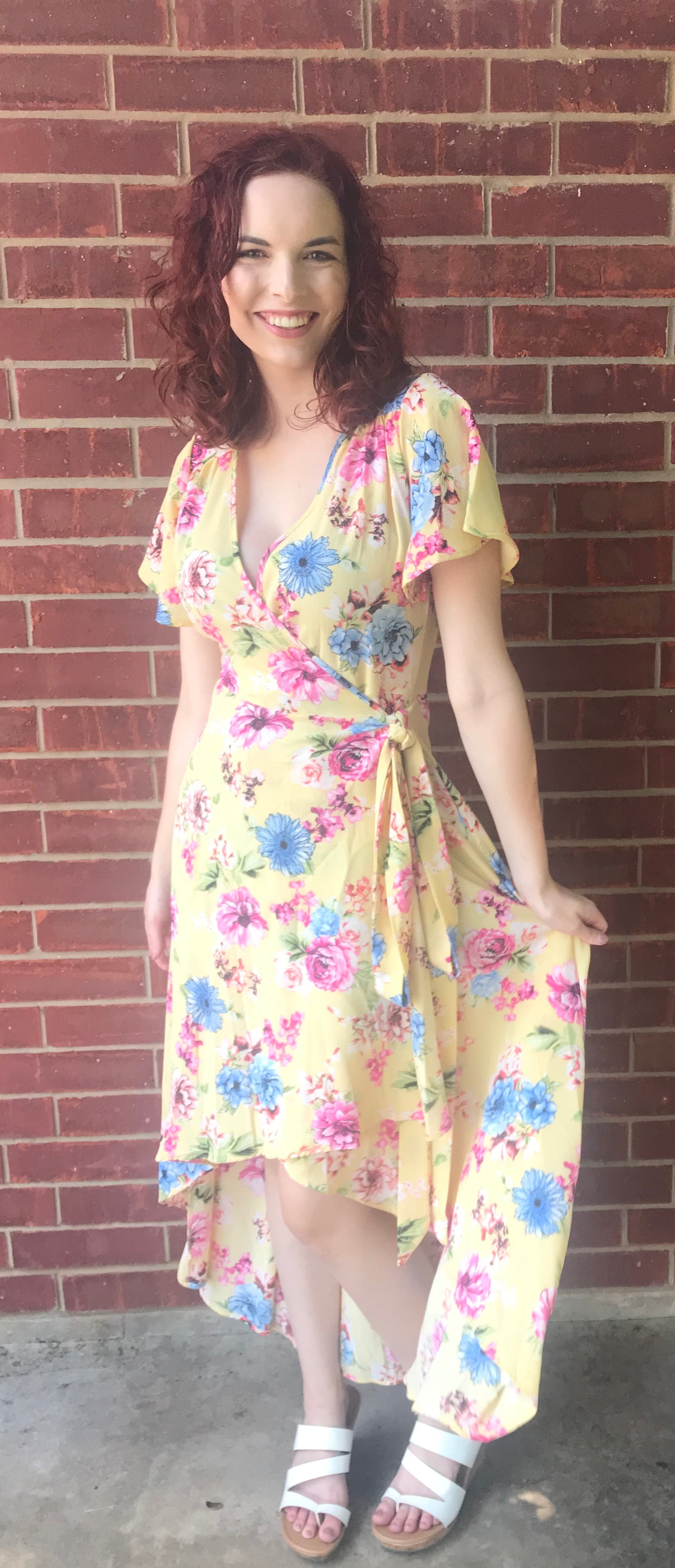 Lemon Floral Maxi Wrap Dress