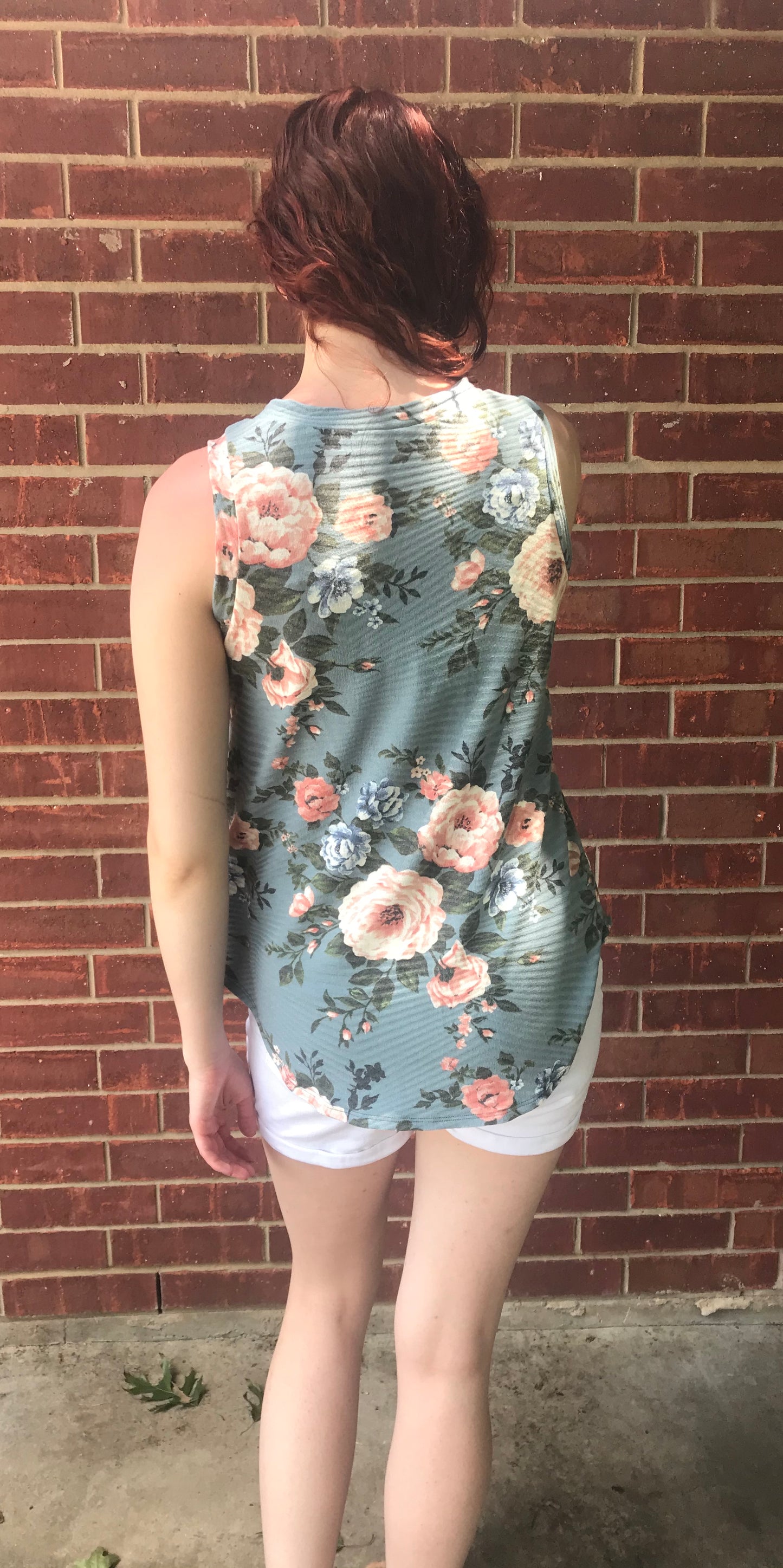 Denim Blue Floral Tank Top