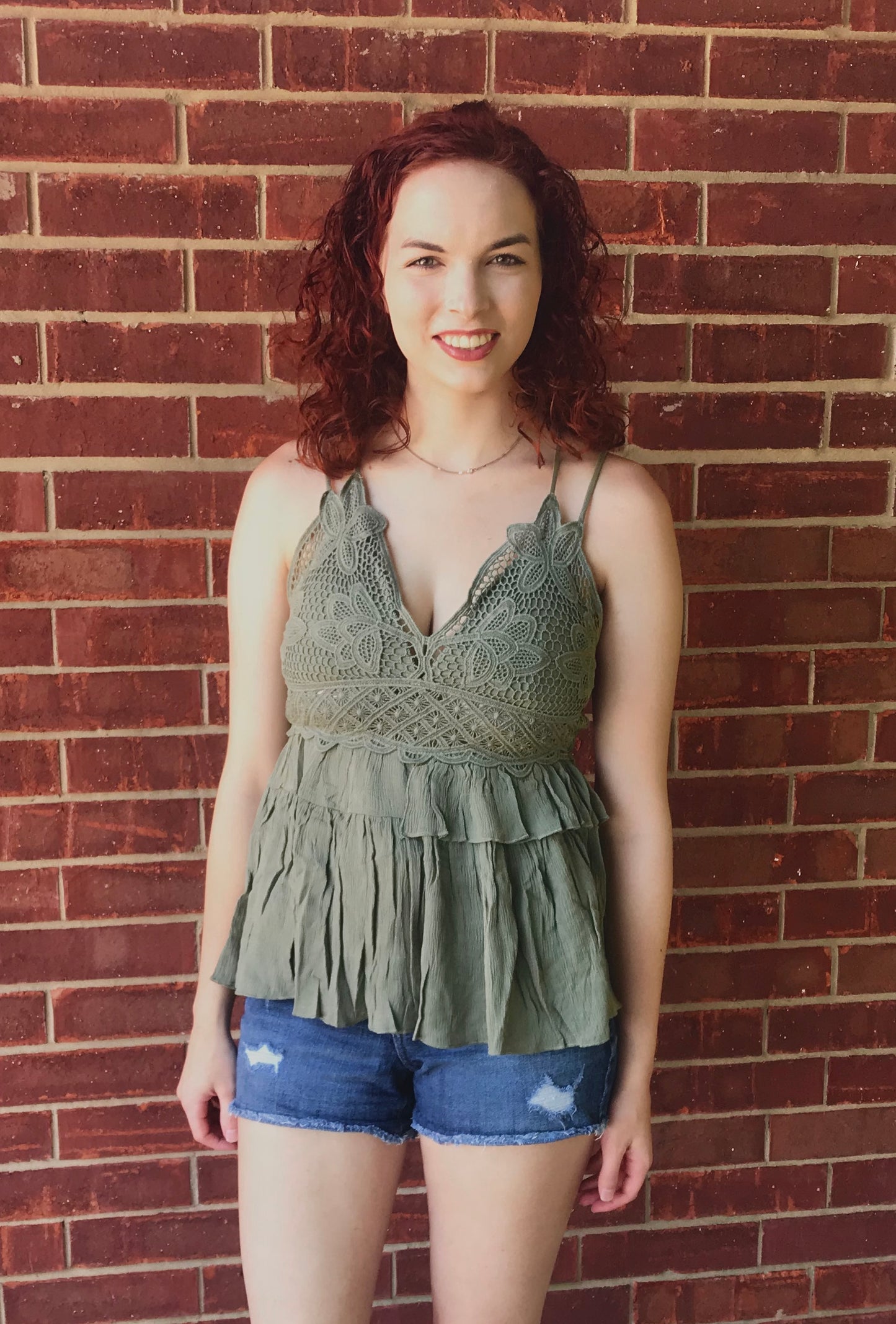 Ruffled Olive Bralatte Top