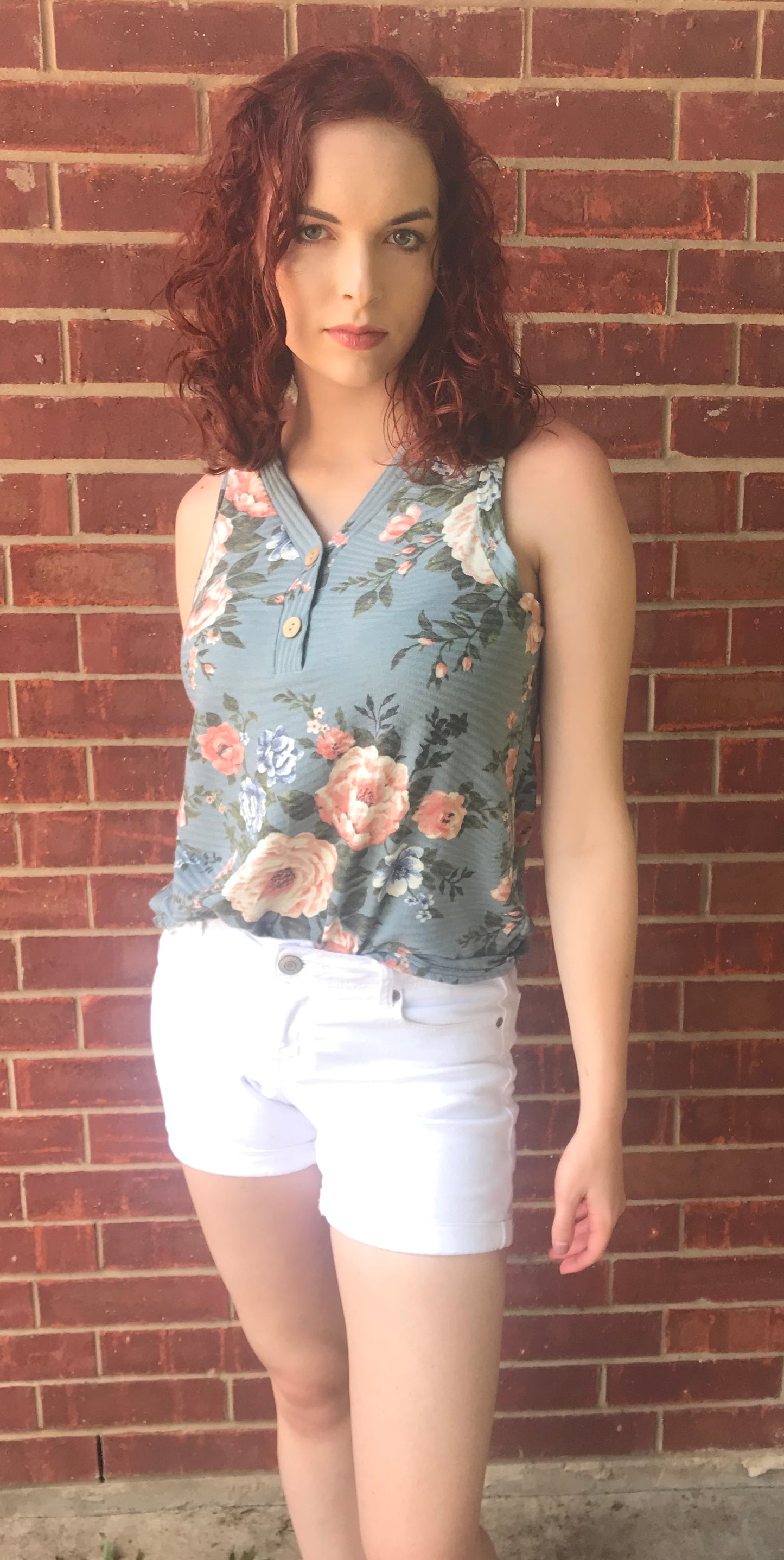 Denim Blue Floral Tank Top