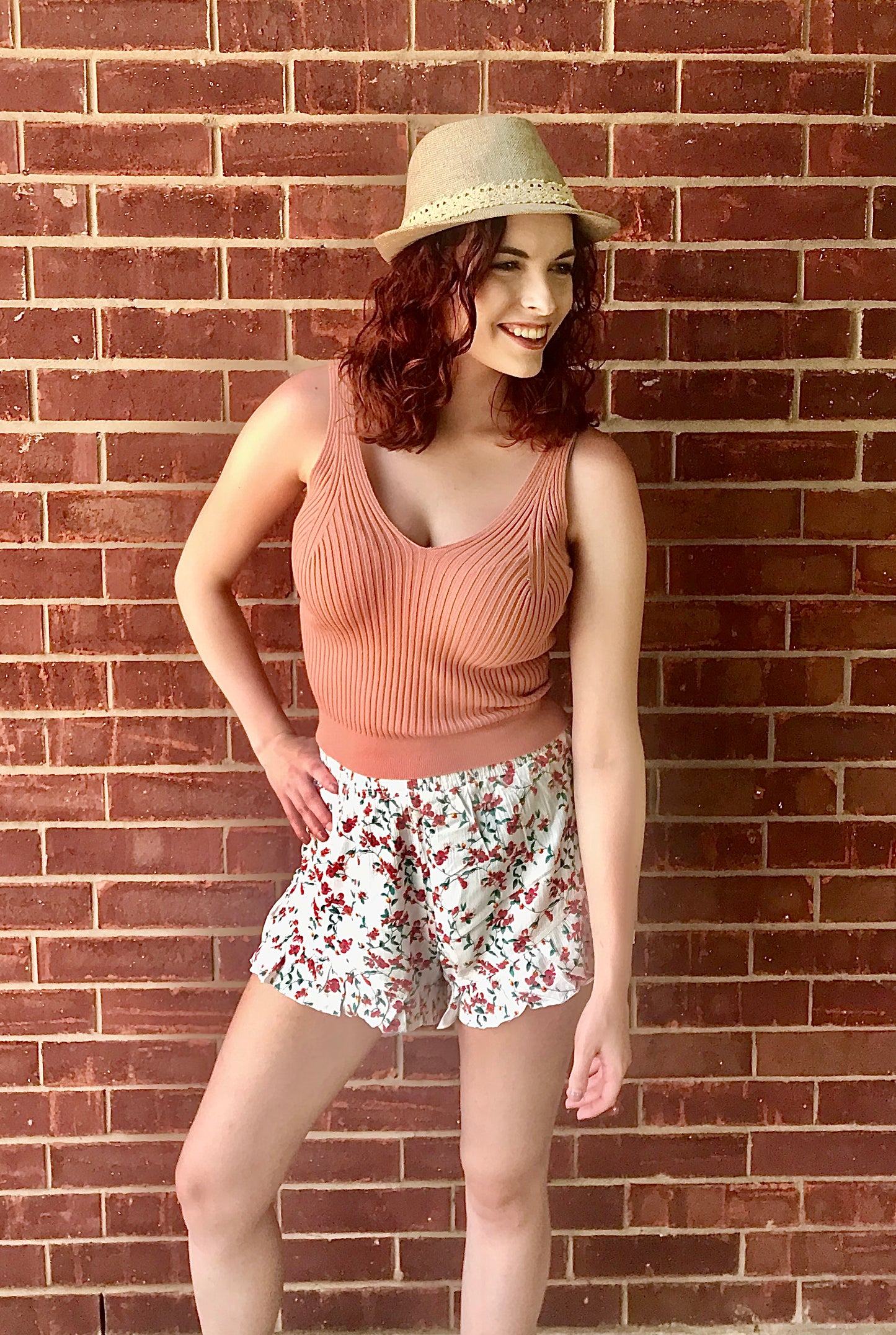High Rise Floral Ruffle Trim Shorts