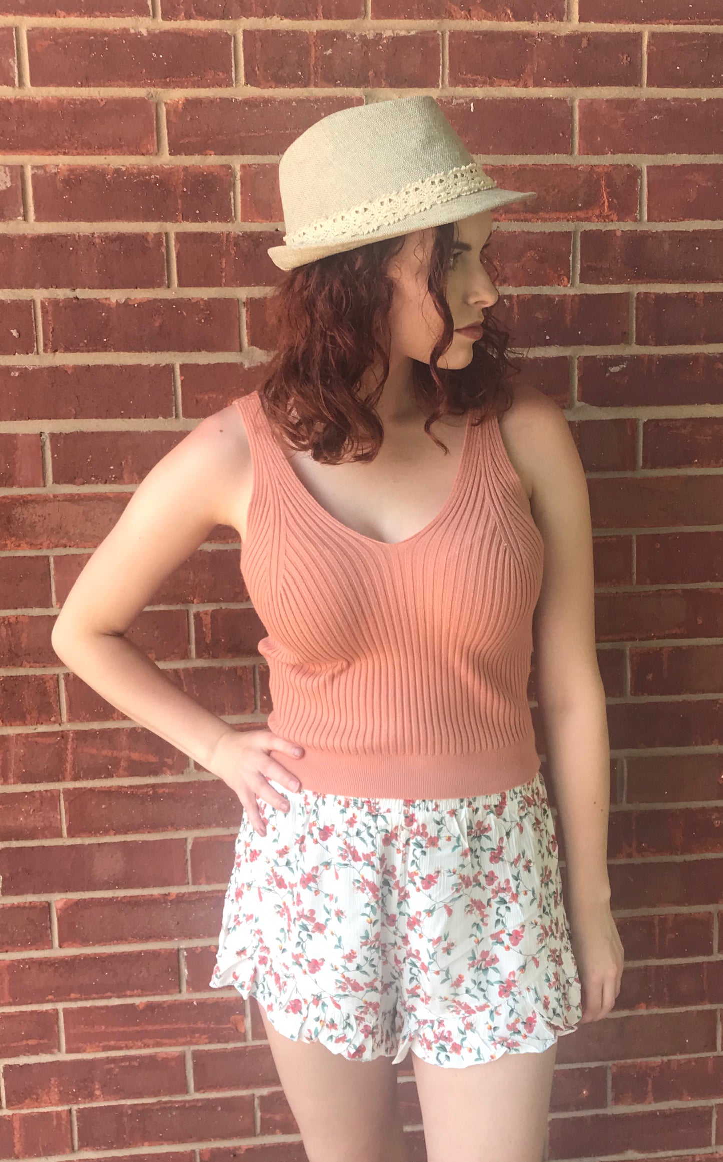 Ribbed V Neck Tank Top