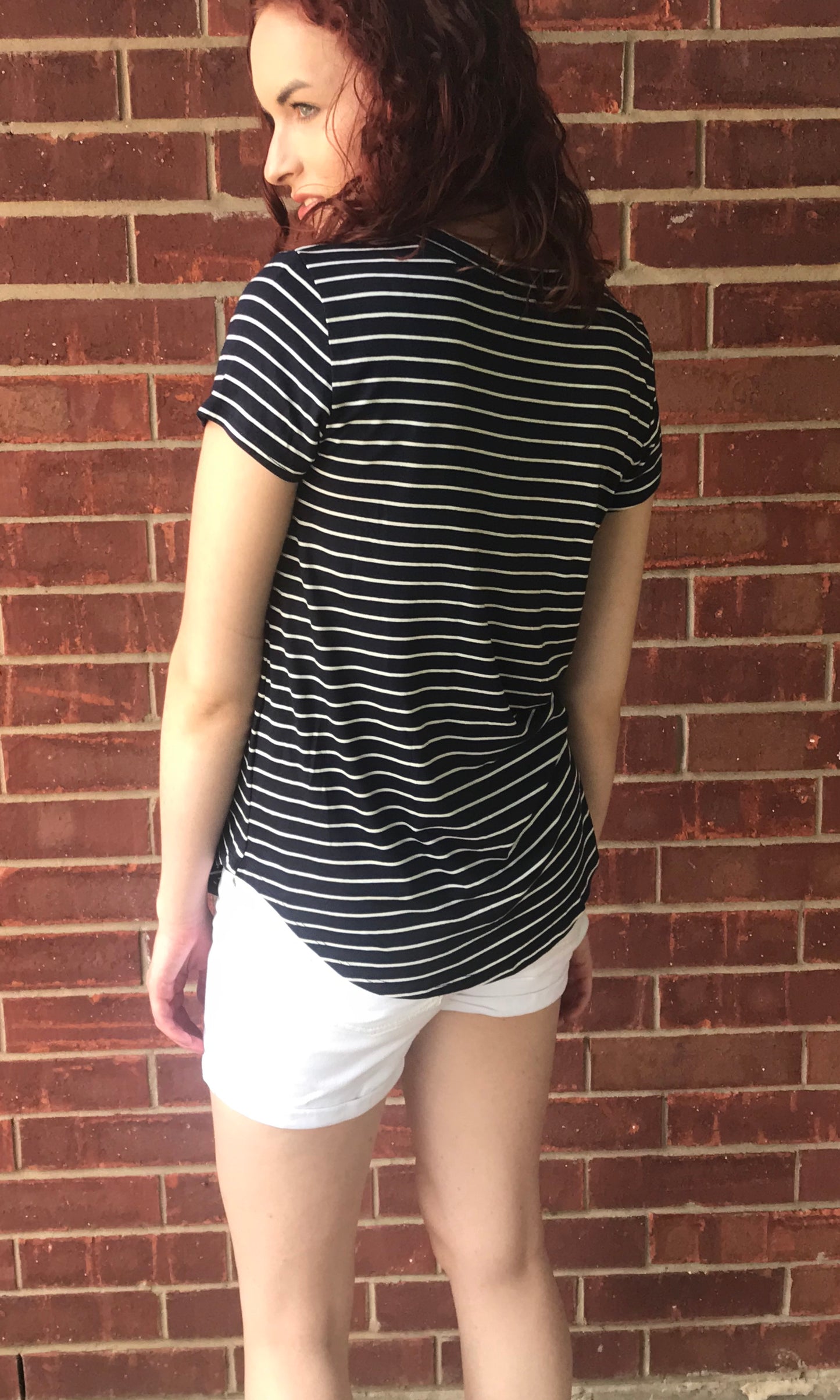 Navy Striped Short Sleeve Shirt