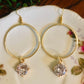 Gold Hoops with Round Stone Earrings