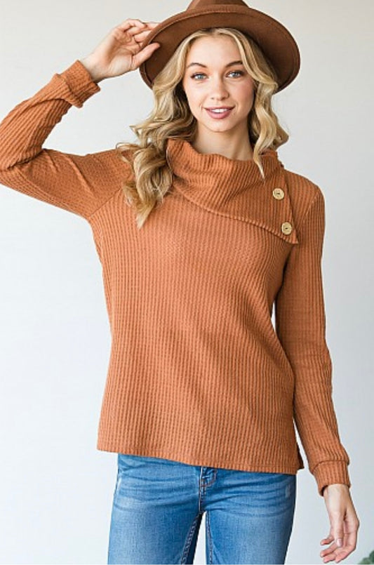 Buttoned Flap Neck Sweater