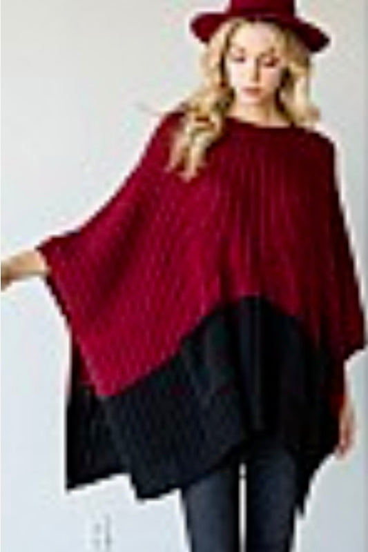 Color Blocked Ribbed Poncho