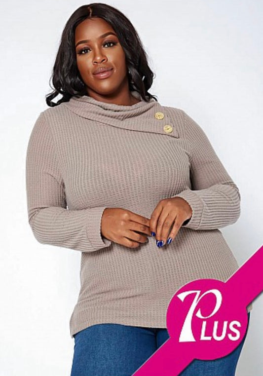 Plus Sized Buttoned Flap Necked Sweater
