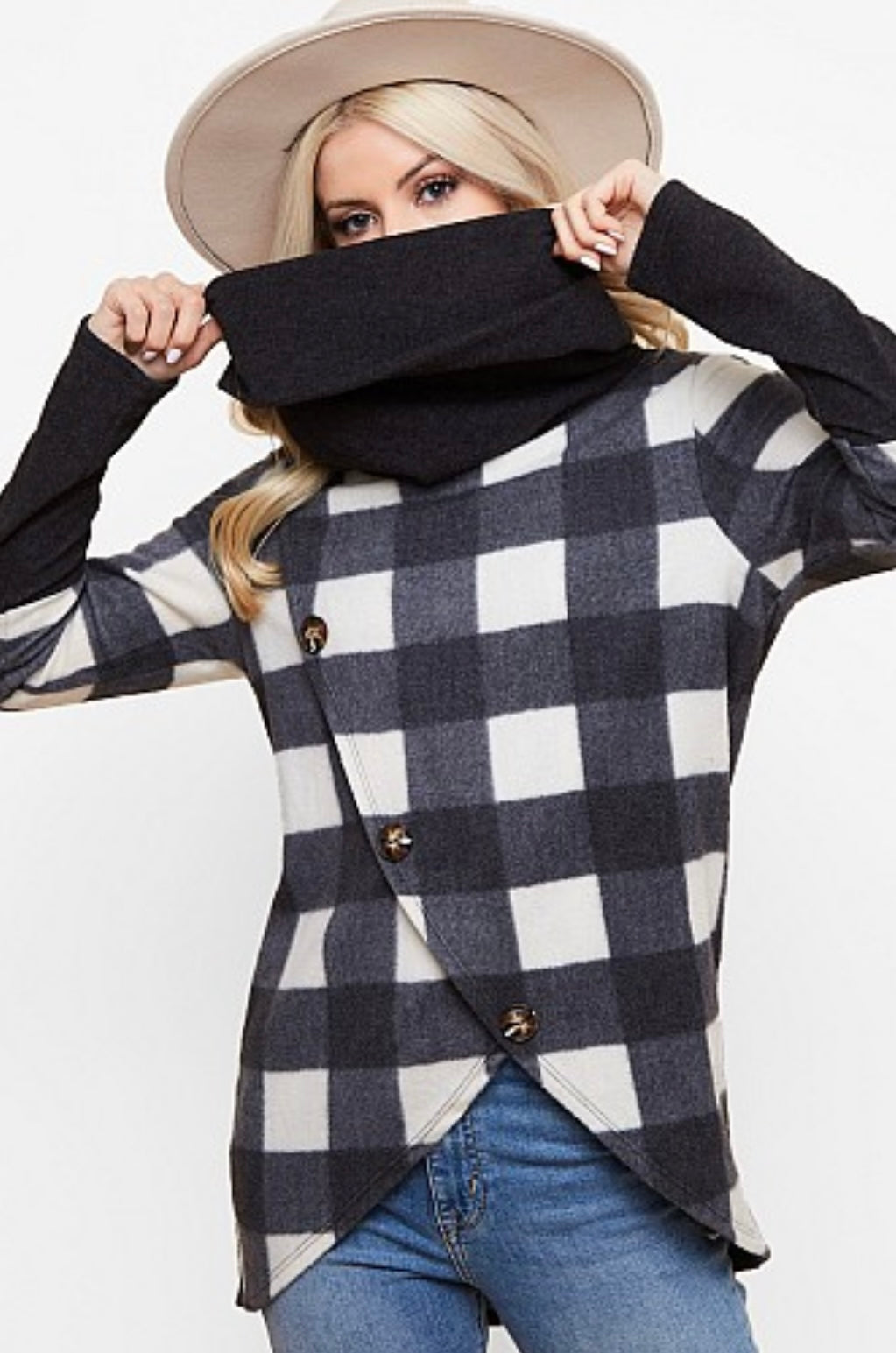 Asymmetric Plaid Long Sleeve Shirt