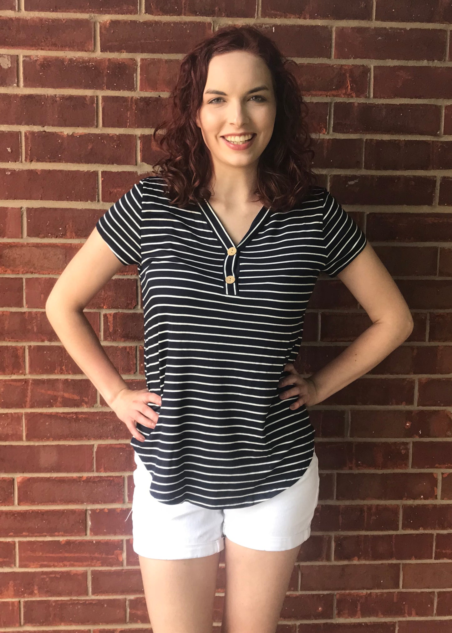 Navy Striped Short Sleeve Shirt