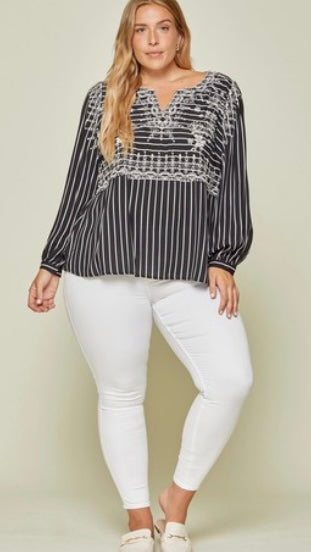 Long Sleeve Woven Embroidery Top